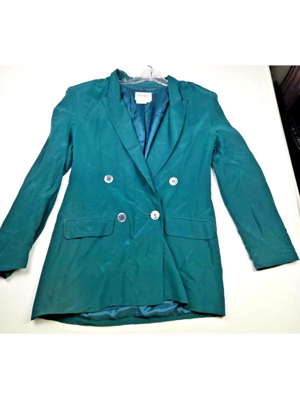 Hugo Buscati Milano Teal Silk Double Breasted Blazer Womens 8 Vintage